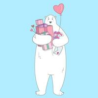 süß Polar- Bär mit Geschenke zum Valentinsgrüße Tag. Gruß saisonal zum Scrapbooking, Karte, Poster und Einladungen.Vektor Illustration. vektor