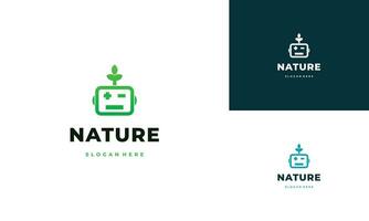 Natur Roboter Logo Design, Roboter Kopf kombinieren mit Blatt Logo vektor