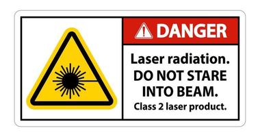 fara laserstrålning, stirra inte in i strålen, klass 2 laserproduktskylt på vit bakgrund vektor
