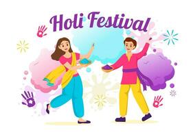 glücklich holi Festival Vektor Illustration mit bunt Topf und Pulver im Hindi im Farben Feier eben Karikatur Hintergrund Design