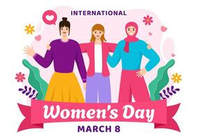 International Damen Tag Vektor Illustration auf März 8 zu feiern das Erfolge und Freiheit von Frauen im eben Karikatur Hintergrund Design