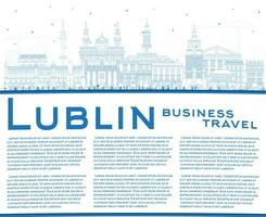 översikt lublin polen stad horisont med blå byggnader och kopia Plats. lublin stadsbild med landmärken. företag och turism begrepp med modern och historisk arkitektur. vektor
