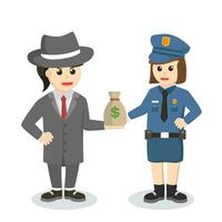 Verbrechen Boss Frau, bestechen Polizei mit Geld vektor