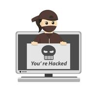 Hacker Frau Warnung Pop oben hacken Design Charakter auf Weiß Hintergrund vektor