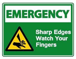 Notfall scharfe Kanten beobachten Ihre Finger Symbol Zeichen auf weißem Hintergrund vektor