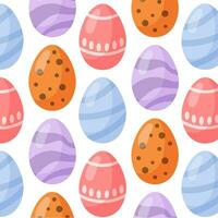 Ostern Eier Muster nahtlos zum Ostern Ferien auf Weiß Hintergrund. Vektor Illustration Karikatur Stil Design zum Einladungen, Drucke, Verpackung Papier.