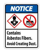 meddelandeetiketten innehåller asbestfibrer, undvik att skapa damm vektor