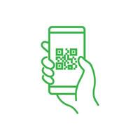 eps10 Grün qr Code Scannen Symbol im Smartphone isoliert auf Weiß Hintergrund vektor