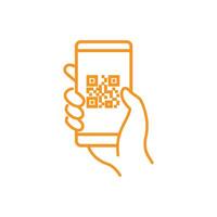 eps10 Orange qr Code Scannen Symbol im Smartphone isoliert auf Weiß Hintergrund vektor