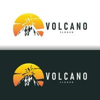 Vulkan Logo Illustration Silhouette Design Vulkan Berg ausbrechen mit einfach Felsen und Lava vektor