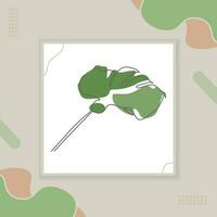 monstera blad linje konst kontur teckning minimalism konst, grön tropisk löv teckning översikt, botanisk vägg konst. abstrakt linje av monstera blad, botanisk vägg konst. abstrakt linje av monstera blad vektor