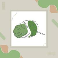 monstera blad linje konst kontur teckning minimalism konst, grön tropisk löv teckning översikt, botanisk vägg konst. abstrakt linje av monstera blad, botanisk vägg konst. abstrakt linje av monstera blad vektor