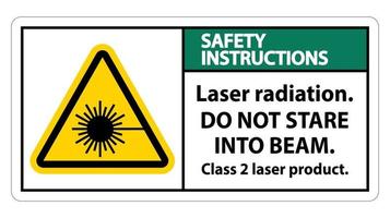 säkerhetsinstruktioner laserstrålning, stirra inte in i strålen, klass 2 laserproduktskylt på vit bakgrund vektor