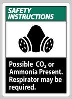 Sicherheitshinweise PSA-Schild möglich CO2 oder Ammoniak vorhanden, Atemschutzgerät kann erforderlich sein vektor