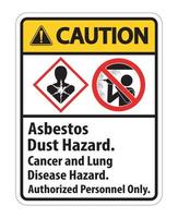 försiktighetsmärkning, risk för asbestdamm, cancer- och lungsjukdomar endast auktoriserad personal vektor