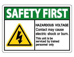 säkerhet första farliga spänningskontakt kan orsaka elchock eller brännskylt på vit bakgrund vektor