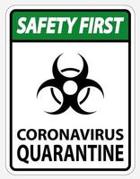 Safety first Coronavirus Quarantänezeichen isoliert auf weißem Hintergrund, Vektorgrafik eps.10 vektor