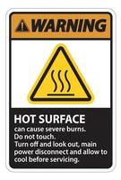 Warnung heißes Oberflächenzeichen auf weißem Hintergrund vektor