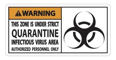 Warnung Quarantäne infektiöses Virus Bereich Zeichen auf weißem Hintergrund isolieren, Vektor-Illustration eps.10 vektor