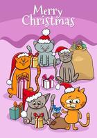 design eller kort med tecknade kattungar på juletid vektor