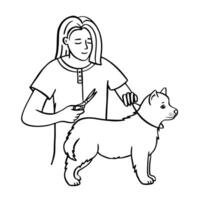 sällskapsdjur grooming hund. salong för djur. klotter stil djur- och karaktär hand ritade. vektor illustration.