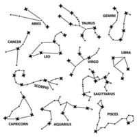uppsättning av svart och vit zodiaken tecken konstellation ikoner. astrologi, horoskop. vektor