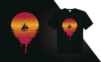 solnedgång och båt resa tshirt design. mental hälsa tröja design vektor