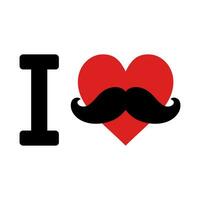 jag kärlek mustasch med röd hjärta form isolerat på vit bakgrund. vektor illustration