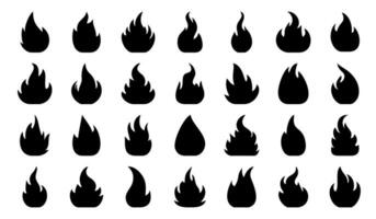 brand ikoner. uppsättning av ljus brinnande flamma och bål ikoner. bränna tecken samling. vektor illustration