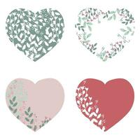en uppsättning av hjärtan med blommor för dekorera vykort, tapeter, kuvert och klistermärken. uppsättning av hjärtan för hjärtans dag vektor
