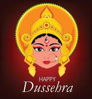 glad dussehra gratulationskort. maa durga ansikte för hinduisk festival. vektor