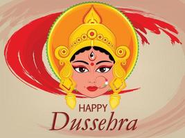 glad dussehra gratulationskort. maa durga ansikte för hinduisk festival vektor