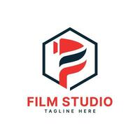 filma studio logotyp design brev f med kamera video produktion service modern och minimal begrepp vektor