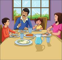 Mutter und Vater haben Abendessen mit ihr Kinder Vektor Illustration