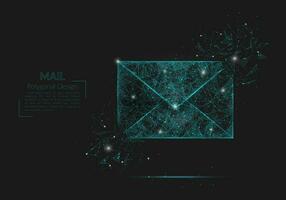 abstrakt isolerat bild av en brev, post eller meddelande. polygonal illustration utseende tycka om stjärnor i de blask natt himmel i spase eller flygande glas skärvor. digital design för hemsida, webb, internet vektor