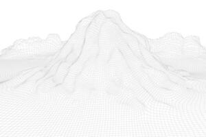 abstrakt Vektor Drahtmodell Landschaft Hintergrund. 3d futuristisch Gittergewebe Berge. 80er Jahre retro Illustration. Cyberspace Technologie Täler