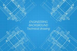 mechanisch Ingenieurwesen Zeichnungen auf Blau Hintergrund. Mahlen Maschine Spindel. technisch Design. Abdeckung. Entwurf. Vektor Illustration