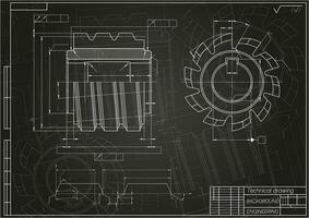 mechanisch Ingenieurwesen Zeichnungen auf schwarz Hintergrund. Schneiden Werkzeug, Mahlen Cutter. technisch Design. Abdeckung. Entwurf. Vektor Illustration