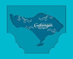 happy galungan kuningan day papercut with bali map vektor