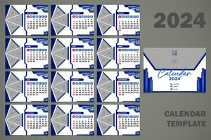 Vektor Schreibtisch Kalender 2024 abstrakt Blau Farbe Vorlage v2