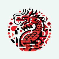 geometri kinesisk drake i röd illustration design vektor