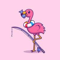 söt flamingo äter fisk tecknad serie vektor ikon illustration. djur- natur ikon begrepp isolerat premie vektor. platt tecknad serie stil