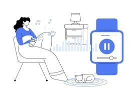 Hör mal zu zu Musik- mit Smartwatch isoliert Karikatur Vektor Illustrationen.