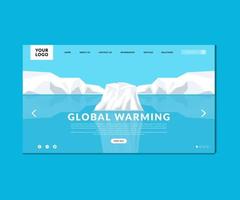 Globale Erwärmung flache Landingpage-Design. Homepage Design Klimawandel Vorlage. Eisberg gebrochen, Gletscher geschmolzen vektor