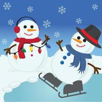 Frohe Weihnachtskarte mit Schneemännern im Winter vektor