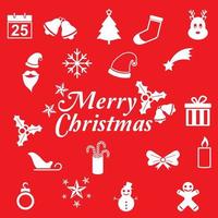 flache weihnachtskarte mit rotem hintergrund der süßen weihnachtsikone vektor