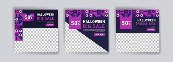 Social-Media-Post-Vorlage für den Halloween-Verkauf. Verkaufsbanner für Halloween-Feier. vektor