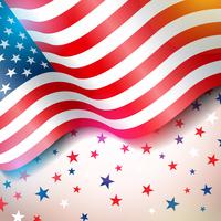 USA: s självständighetsdag Vektorillustration. Fjärde juli Design med flagga och stjärnor på ljus bakgrund för banner, hälsningskort, inbjudan eller semesteraffisch.