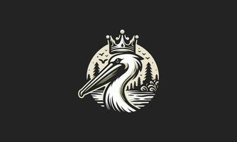 pelikan bär krona på skog vektor maskot design