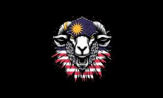 Kopf Schaf mit Flagge Malaysia Vektor Illustration Design